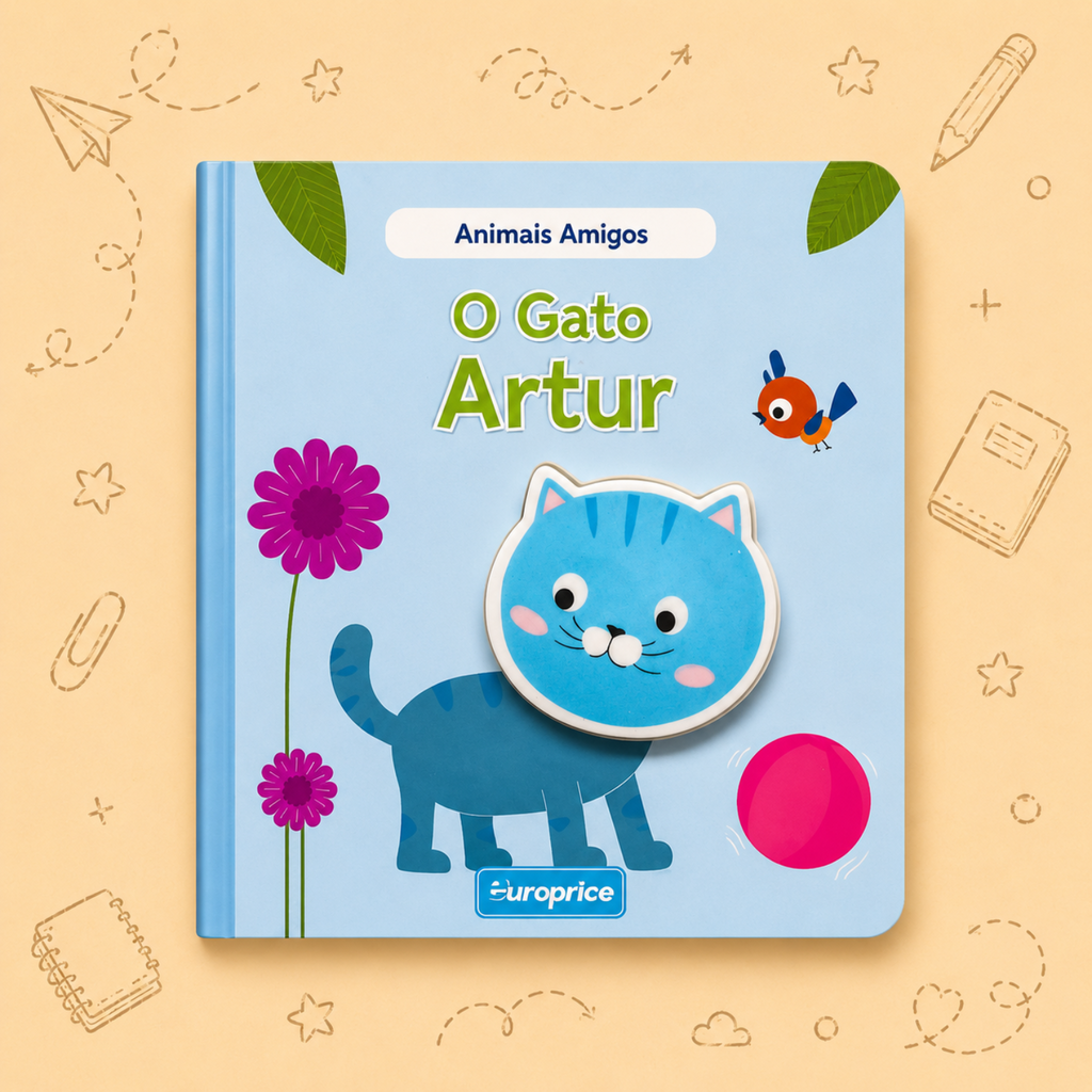 Kit Criativo Hábitos de Leitura - Conto "Animais Amigos - O Gato Artur" - Com guia prático para o adulto acompanhar + Estojo TOTTO, Caderno A5, Bloco A5, Lápis de Cor Giotto e Material de Escrita.