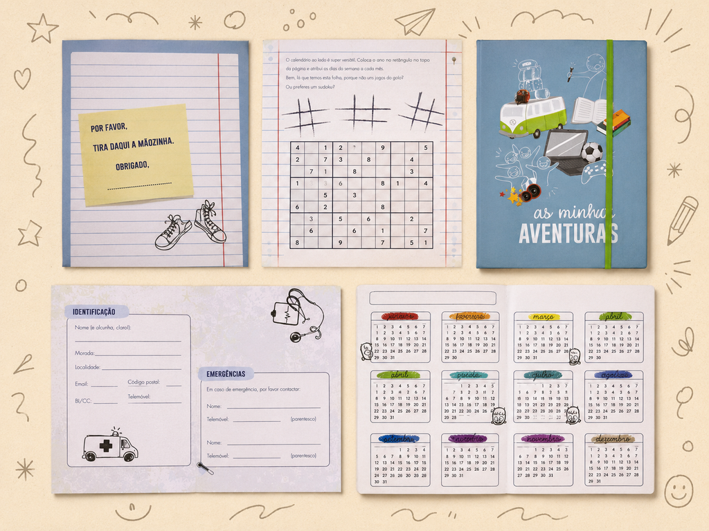 Kit Criativo Hábitos de Leitura – "As Minhas Aventuras" + Estojo TOTTO | Caderno A5 | Bloco A5 | Lápis de Cor Giotto | Acessórios de Escrita.