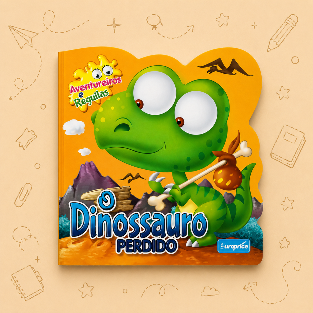 Kit Criativo Hábitos de Leitura - Conto "Aventureiros e Reguilas - O Dinossauro Perdido" - Com guia prático para o adulto acompanhar + Estojo TOTTO, Caderno A5, Bloco A5, Lápis de Cor Giotto e Material de Escrita.