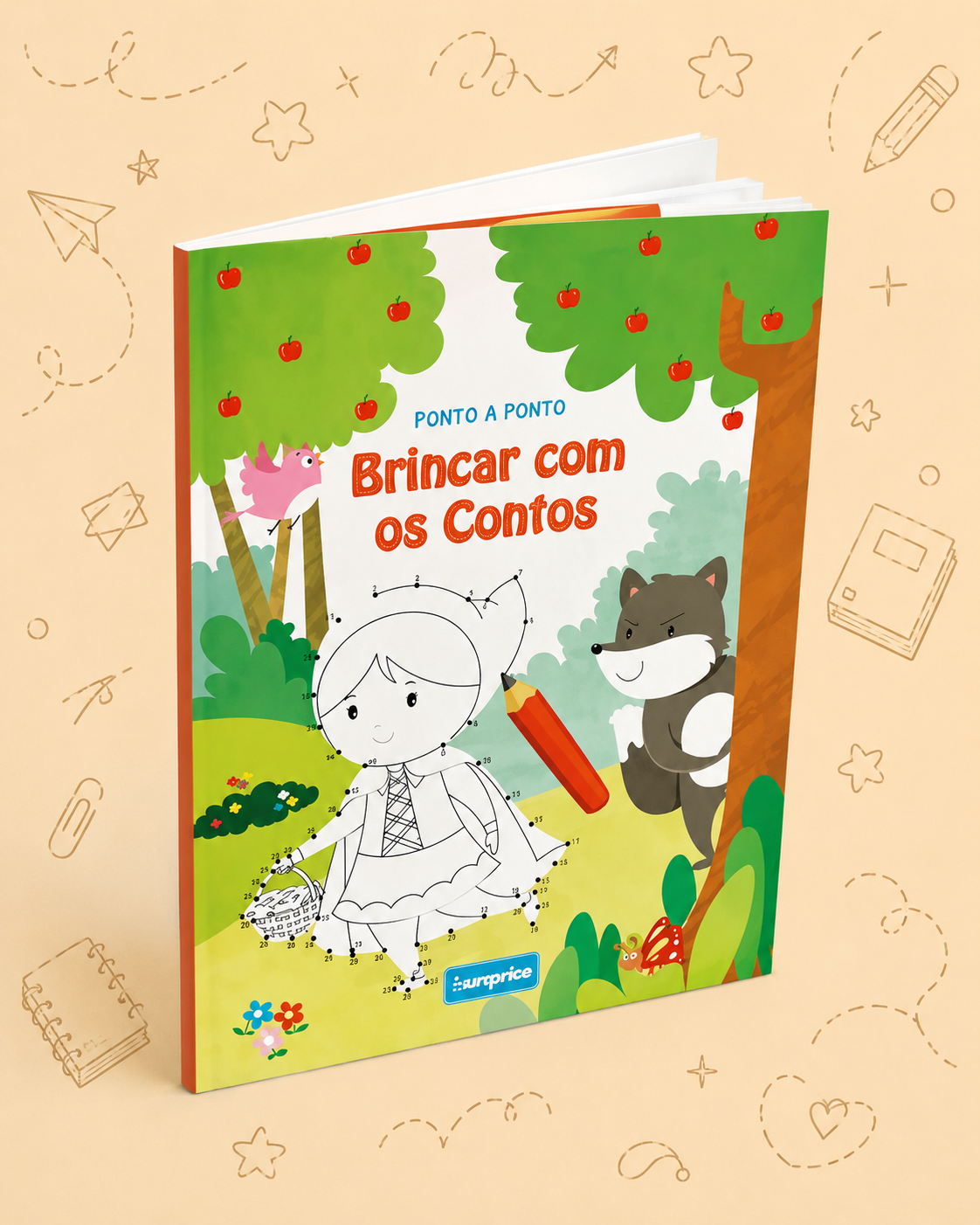 Kit Criativo Hábitos de Leitura - "Brincar com os Contos - Exercícios | Labirintos | Ponto a Ponto | Puzzles" - Com guia prático para o adulto acompanhar + Estojo TOTTO, Caderno A5, Bloco A5, Lápis de Cor Giotto e Material de Escrita.