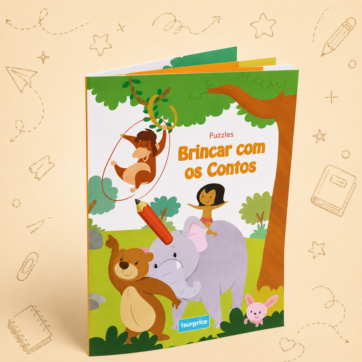 Kit Criativo Hábitos de Leitura - "Brincar com os Contos - Exercícios | Labirintos | Ponto a Ponto | Puzzles" - Com guia prático para o adulto acompanhar + Estojo TOTTO, Caderno A5, Bloco A5, Lápis de Cor Giotto e Material de Escrita.
