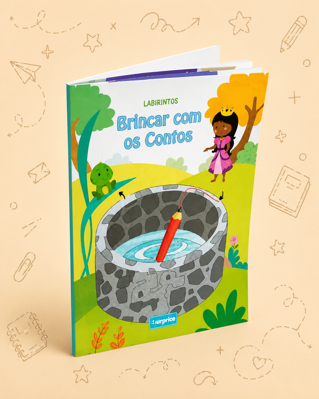 Kit Criativo Hábitos de Leitura - "Brincar com os Contos - Labirintos" - Com guia prático para o adulto acompanhar + Estojo TOTTO, Caderno A5, Bloco A5, Lápis de Cor Giotto e Material de Escrita.