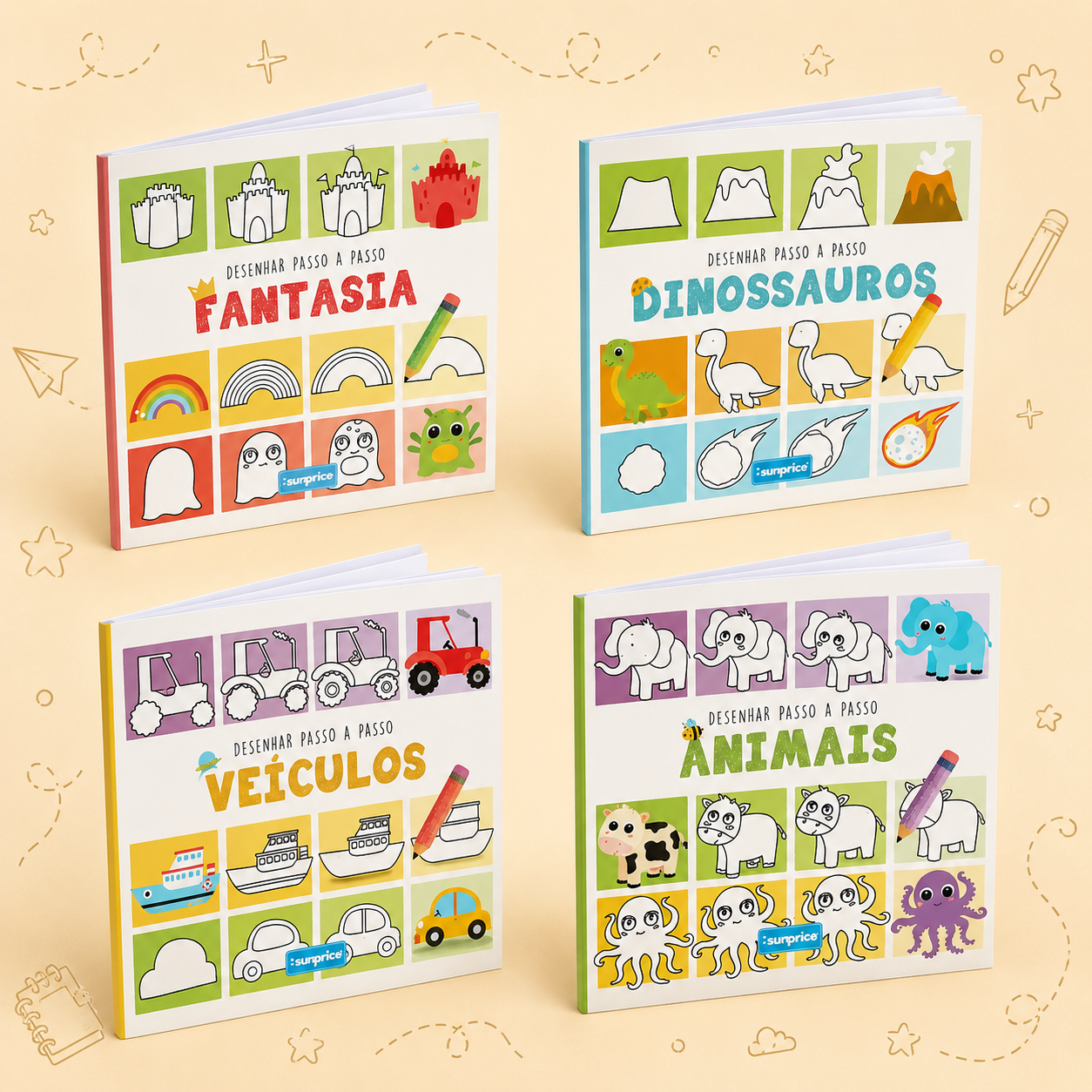 Kit Criativo Hábitos de Leitura - "Desenhar Passo a Passo" - Com guia prático para o adulto acompanhar + Estojo TOTTO, Caderno A5, Bloco A5, Lápis de Cor Giotto e Material de Escrita. (Cópia)