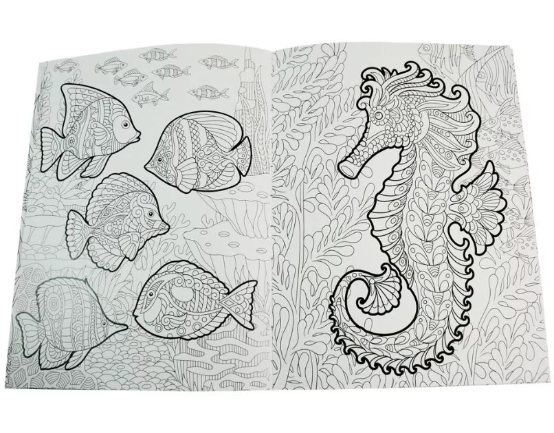Kit Criativo "Calm and Peace – Colouring Ocean" + Estojo TOTTO | Bloco de Desenho | Lápis de Cor FABER-CATELL | Acessórios para desenhar