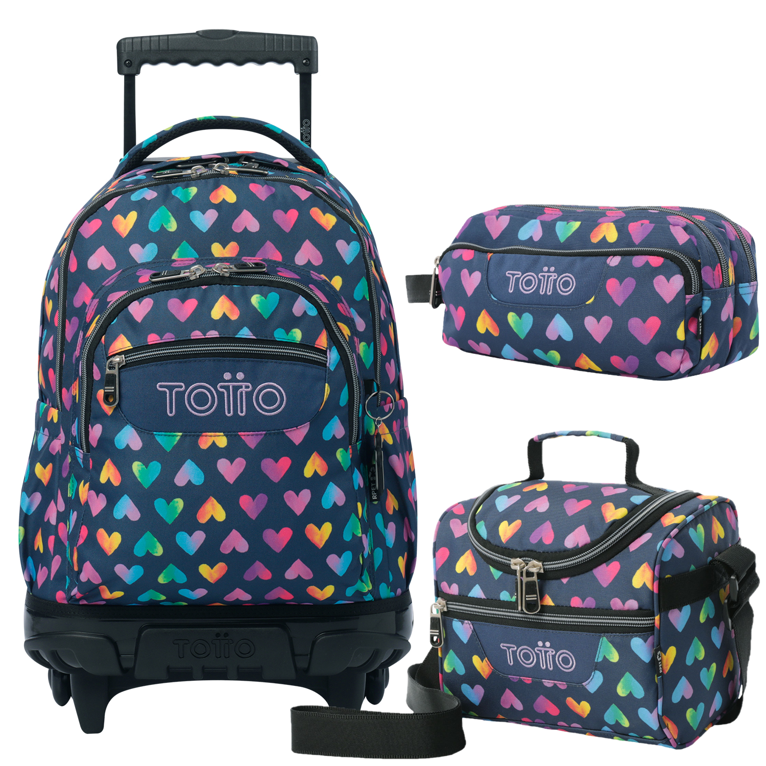 Conjunto Escolar TOTTO - Trolley Renglones + Lancheira Pizarra + Estojo Agapec 3YJ