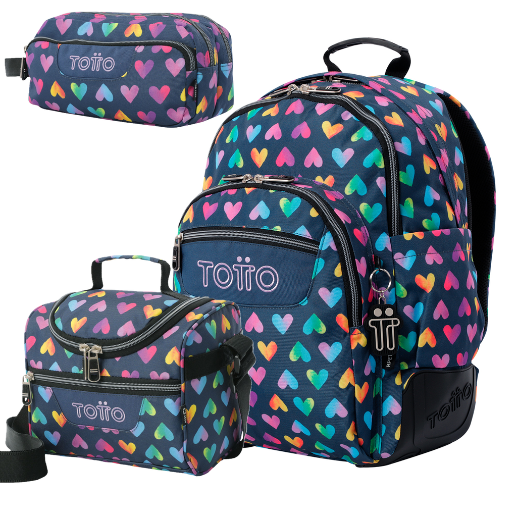 Conjunto Escolar TOTTO - Mochila Rayol + Lancheira Pizarra + Estojo Agapec 3YJ
