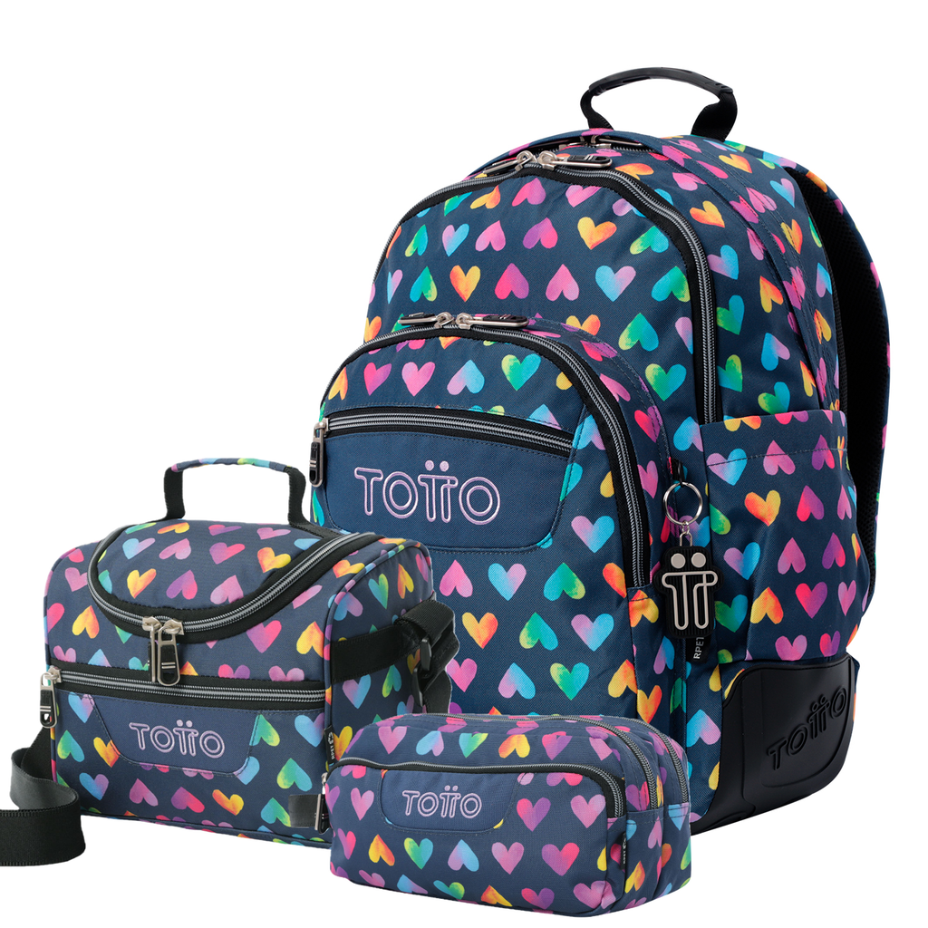 Conjunto Escolar TOTTO - Mochila Rayol + Lancheira Pizarra + Estojo Agapec 3YJ