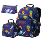 Conjunto Escolar TOTTO - Mochila Rayol + Lancheira Borrador + Estojo Tablero 8FK
