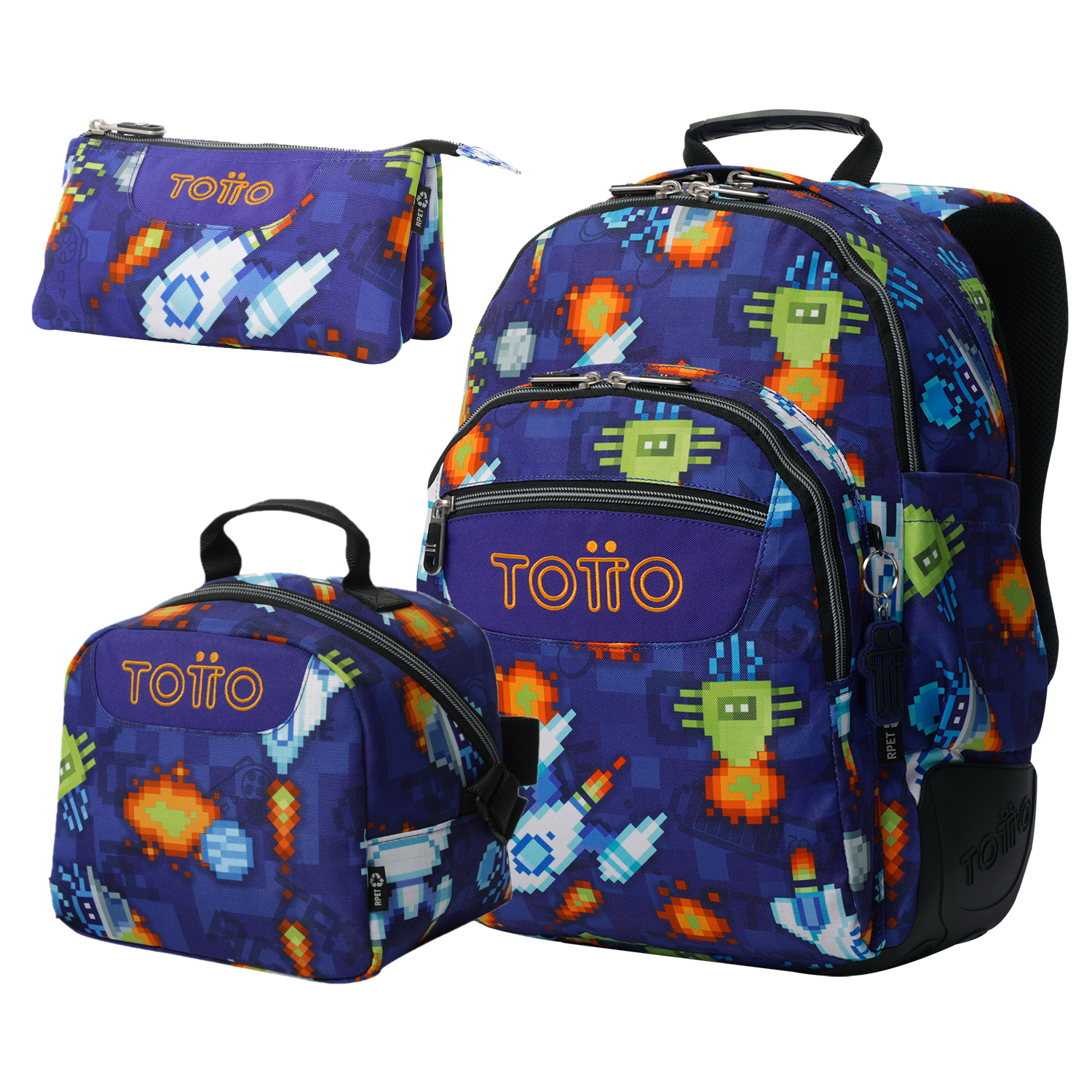 Conjunto Escolar TOTTO - Mochila Rayol + Lancheira Borrador + Estojo Tablero 8FK