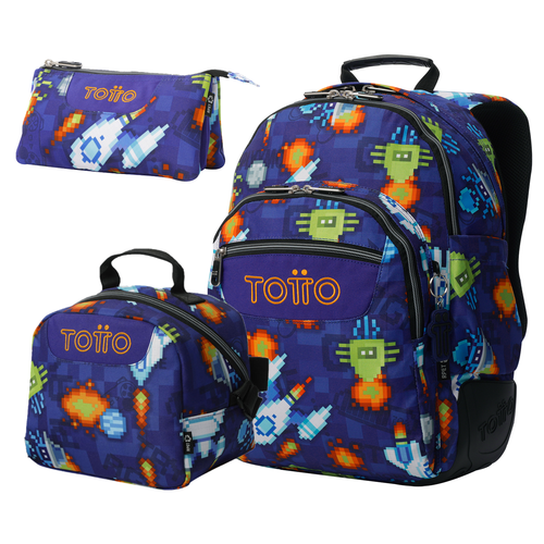 Conjunto Escolar TOTTO - Mochila Rayol + Lancheira Borrador + Estojo Tablero 8FK