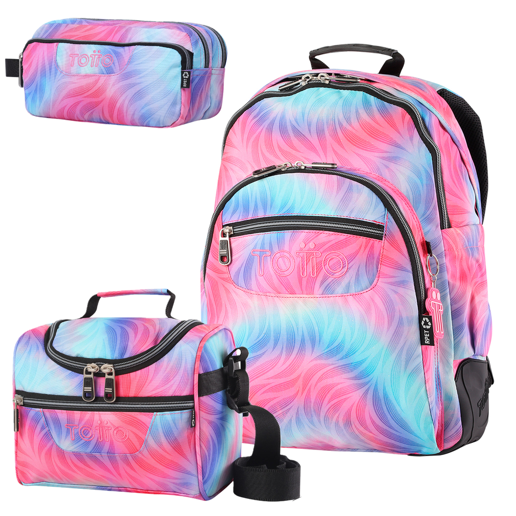 Conjunto Escolar TOTTO - Mochila Rayol + Lancheira Pizarra + Estojo Agapec 9IZ