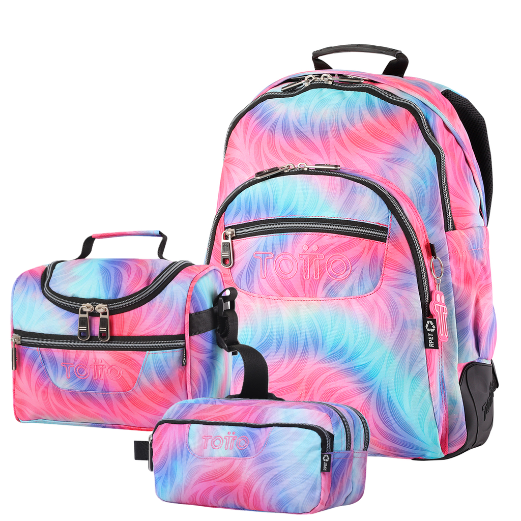 Conjunto Escolar TOTTO - Mochila Rayol + Lancheira Pizarra + Estojo Agapec 9IZ