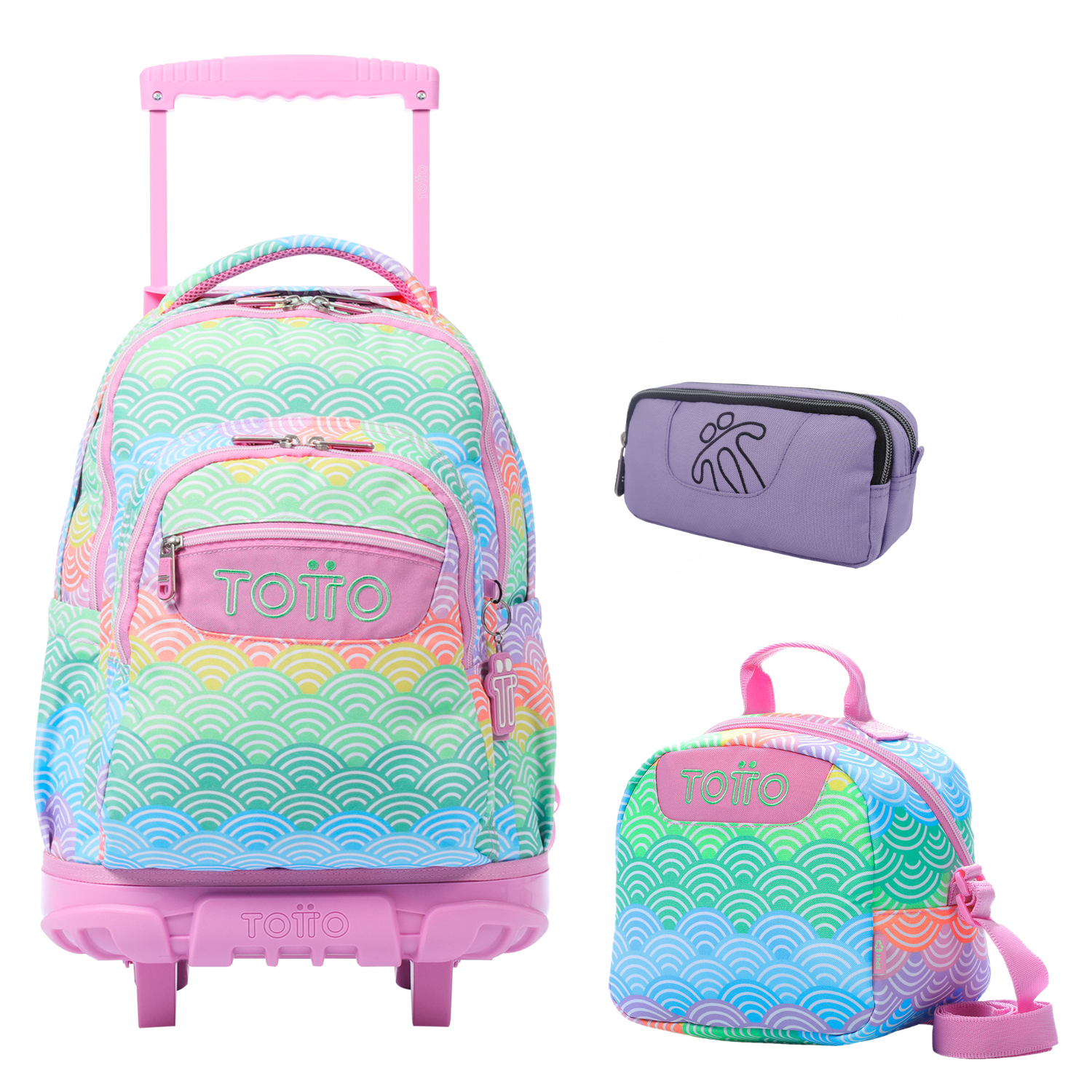 Conjunto Escolar TOTTO - Trolley Renglones 5DX + Lancheira Borrador 5DX + Estojo Sobre M1S