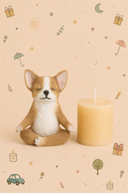 Conjunto Decorativo - Cão Zen em Meditação | com Vela Relaxante | Disponível em 3 modelos