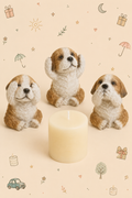 Conjunto Decorativo "Os Três Cães Sábios" Cego/Surdo/Mudo - com Vela marfim