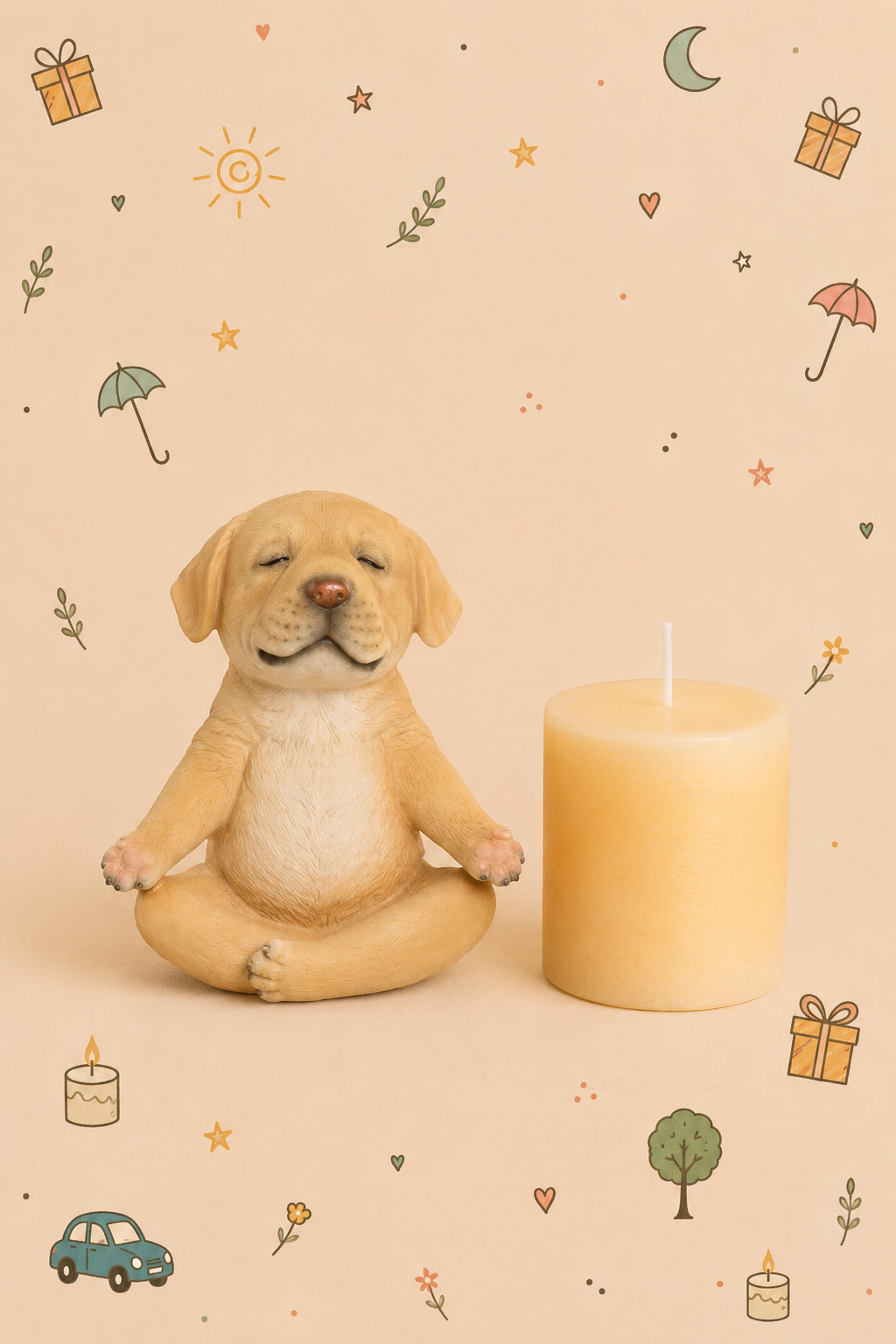 Conjunto Decorativo - Cão Zen em Meditação | com Vela Relaxante | Disponível em 3 modelos