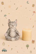 Conjunto Decorativo - Gato Zen em Meditação | com Vela Relaxante | Disponível em 3 modelos