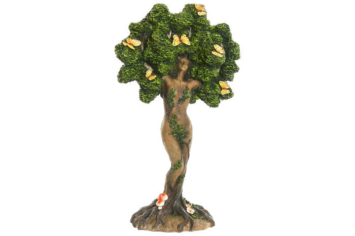 Kit Decorativo "Árvore Mãe Natureza" – Escultura em Resina e Vela Marfim