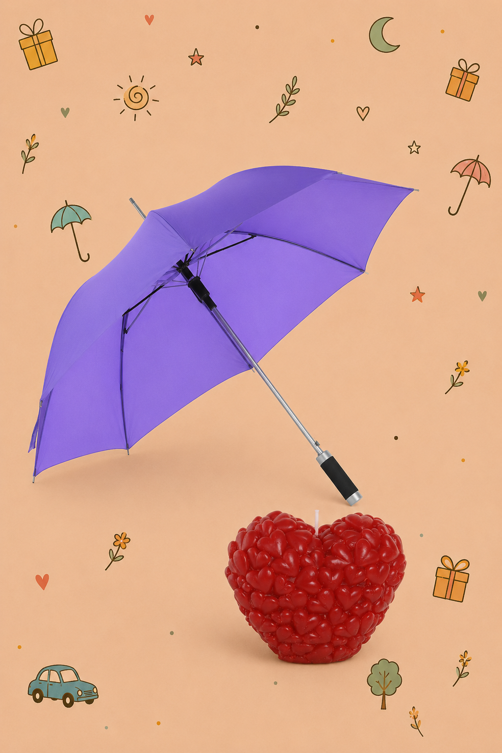 Kit Proteção e Luz | Chapéu de Chuva Premium e Vela Coração | Chapéu Disponível em 3 Cores