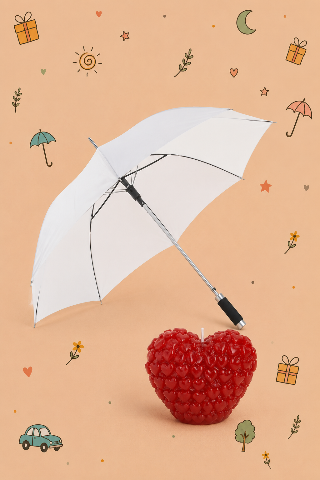 Kit Proteção e Luz | Chapéu de Chuva Premium e Vela Coração | Chapéu Disponível em 3 Cores