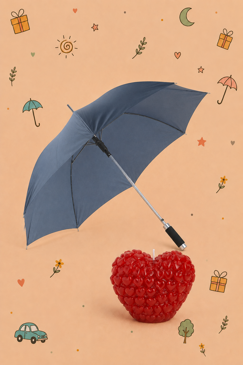 Kit Proteção e Luz | Chapéu de Chuva Premium e Vela Coração | Chapéu Disponível em 3 Cores