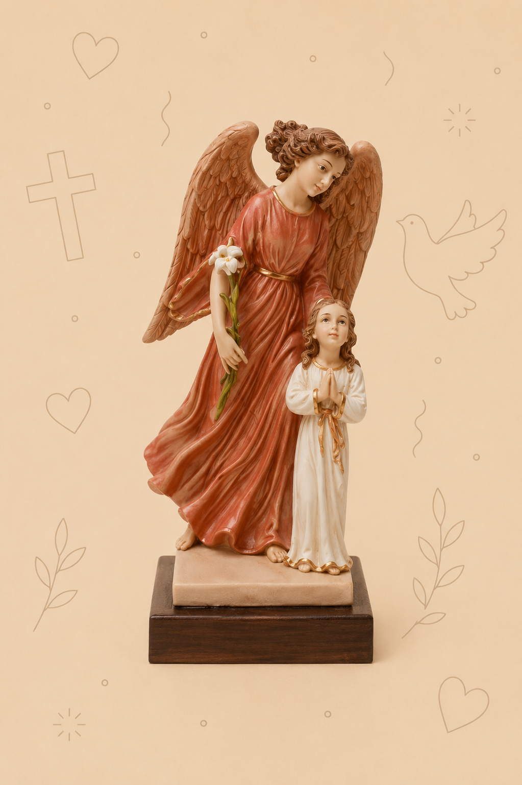 Anjo da Guarda com Menino ou Menina 22 cm | Pintado à Mão em Poliestireno Reciclado