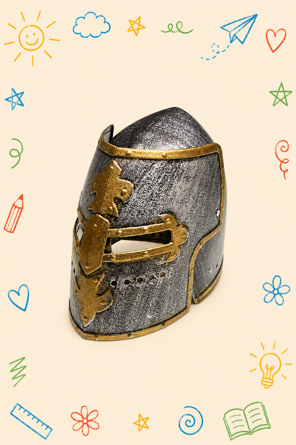 Kit Criativo Educativo - Medieval | Capacete, Espada, Arco e Flechas | Guia prático para o adulto acompanhar | Acessórios para desenho e escrita