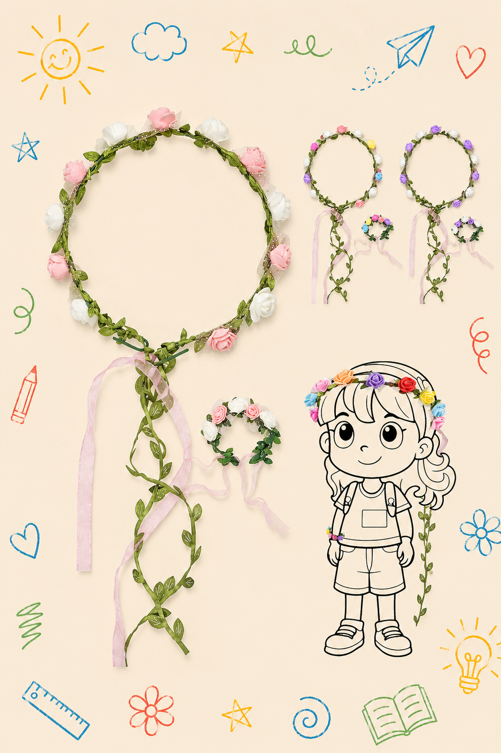Kit Criativo Educativo - Princesa Medieval | Tiara e  Pulseira de Flores | Passarinhos de Água Musicais | Guia prático para o adulto acompanhar | Acessórios para desenho e escrita