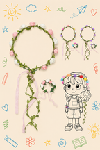 Kit Criativo Educativo - Princesa Medieval | Tiara e  Pulseira de Flores | Passarinhos de Água Musicais | Guia prático para o adulto acompanhar | Acessórios para desenho e escrita