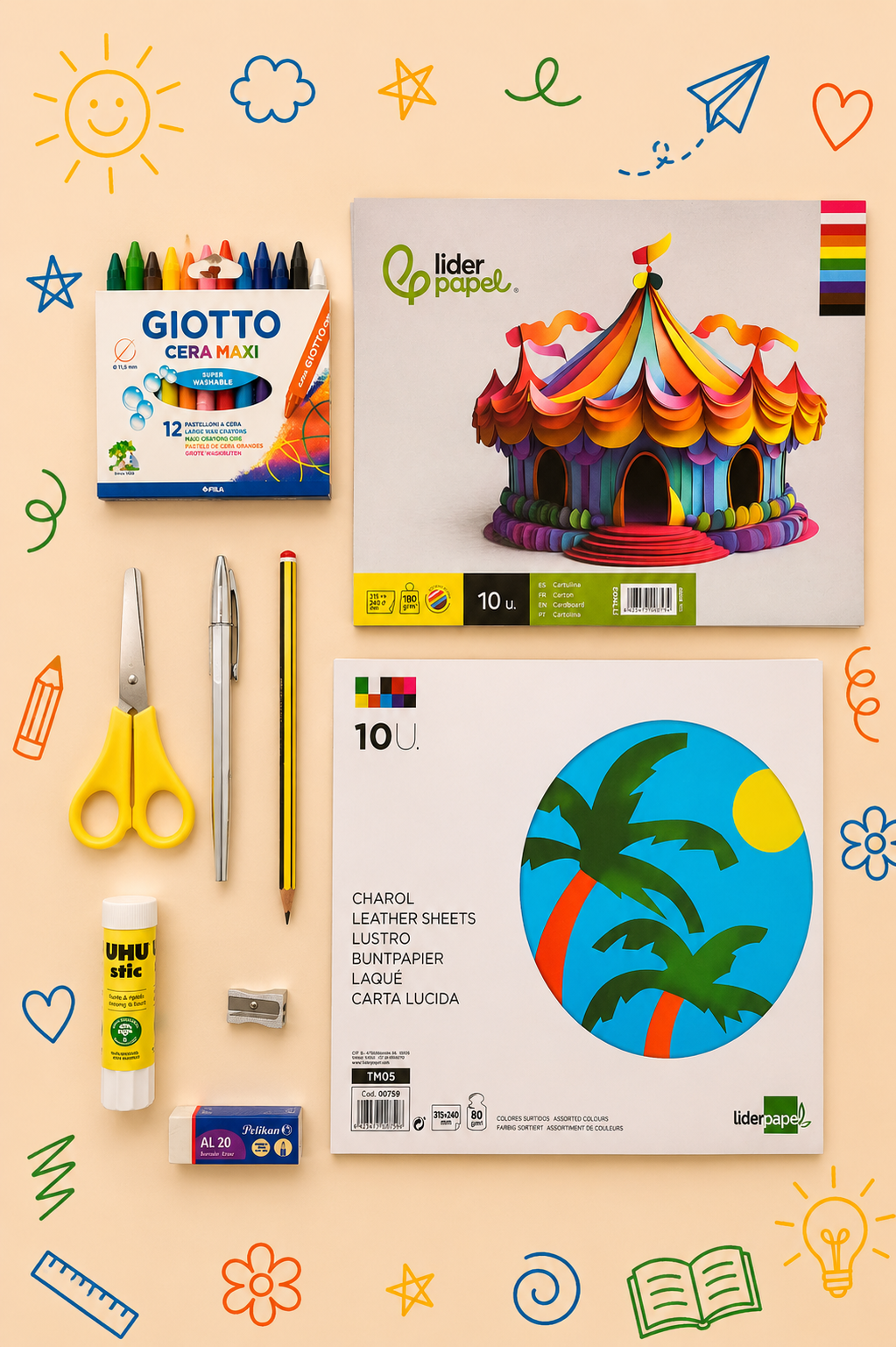 Kit Criativo Educativo - Xilofone de madeira | Guia prático para o adulto acompanhar | Acessórios para desenho e escrita