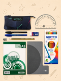 Kit Escolar LASER | Estojo TOTTO, Caderno A5, Bloco A5, Lápis de Cor Giotto e Material de Escrita