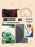 Kit Escolar RED CHALK | Estojo TOTTO, Caderno A5, Bloco A5, Lápis de Cor Giotto e Material de Escrita
