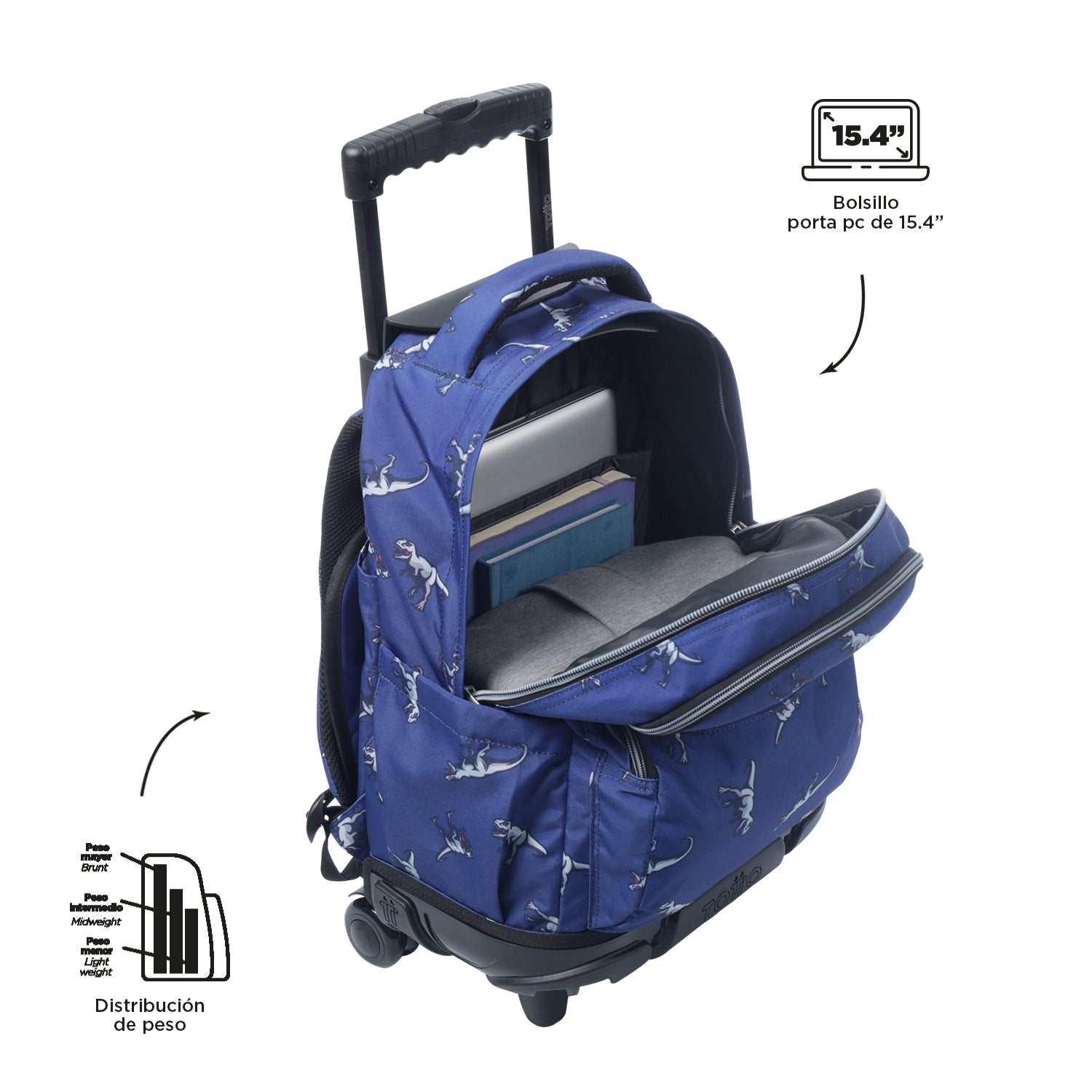 Conjunto Escolar TOTTO - Trolley Renglones + Lancheira Borrador + Estojo Tablero 9JB