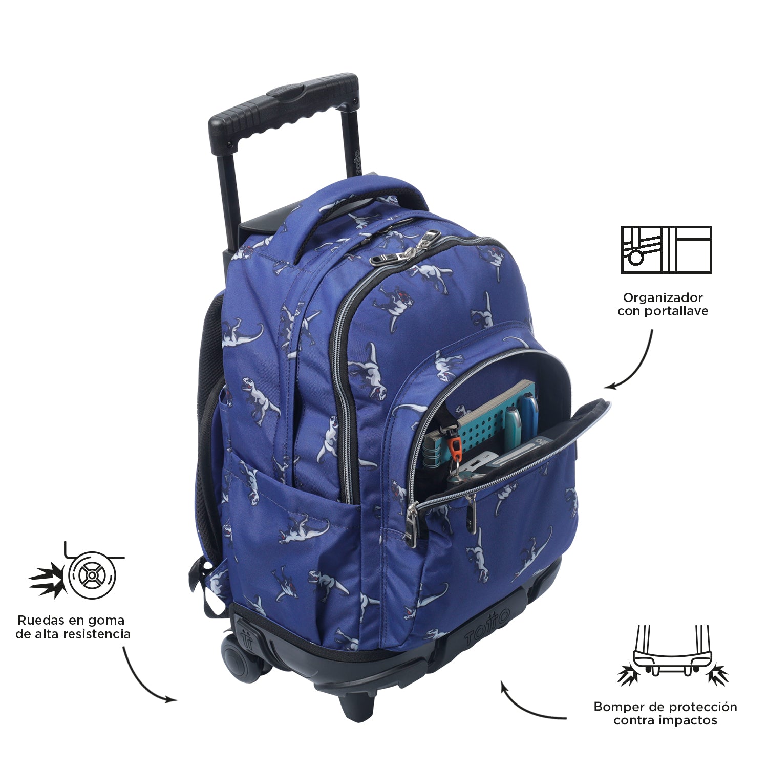 Conjunto Escolar TOTTO - Trolley Renglones + Lancheira Borrador + Estojo Tablero 9JB
