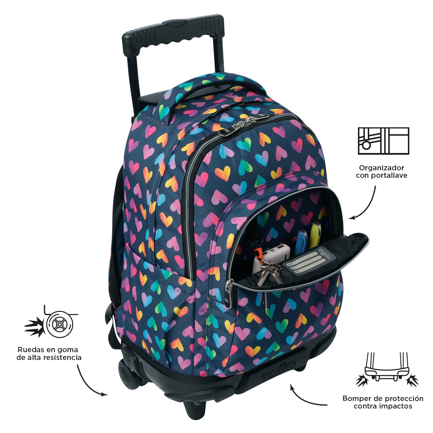 Conjunto Escolar TOTTO - Trolley Renglones + Lancheira Pizarra + Estojo Agapec 3YJ
