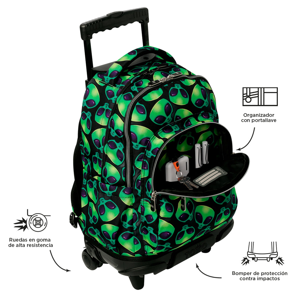Conjunto Escolar TOTTO - Trolley Renglones + Lancheira Borrador + Estojo Tablero 6DS