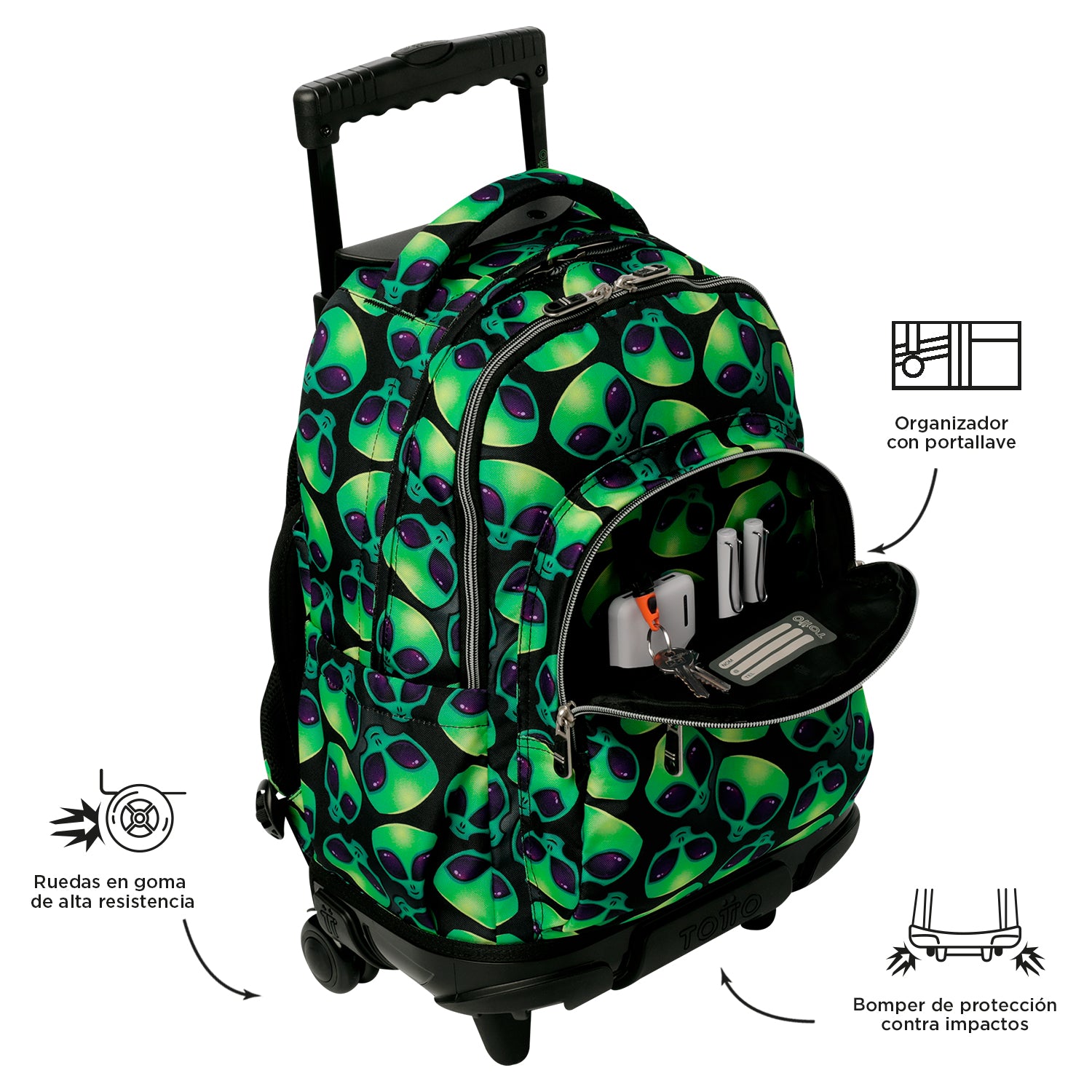 Conjunto Escolar TOTTO - Trolley Renglones + Lancheira Borrador + Estojo Tablero 6DS