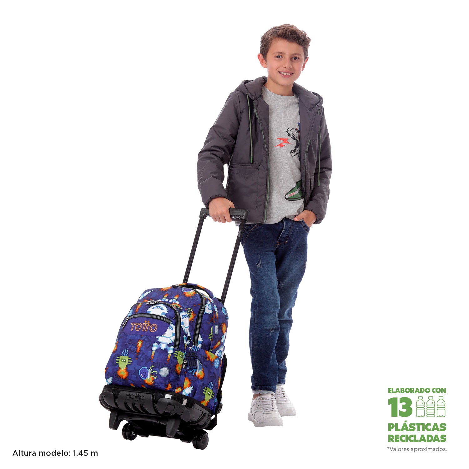 Conjunto Escolar TOTTO - Trolley Renglones + Lancheira Borrador + Estojo Tablero 8FK