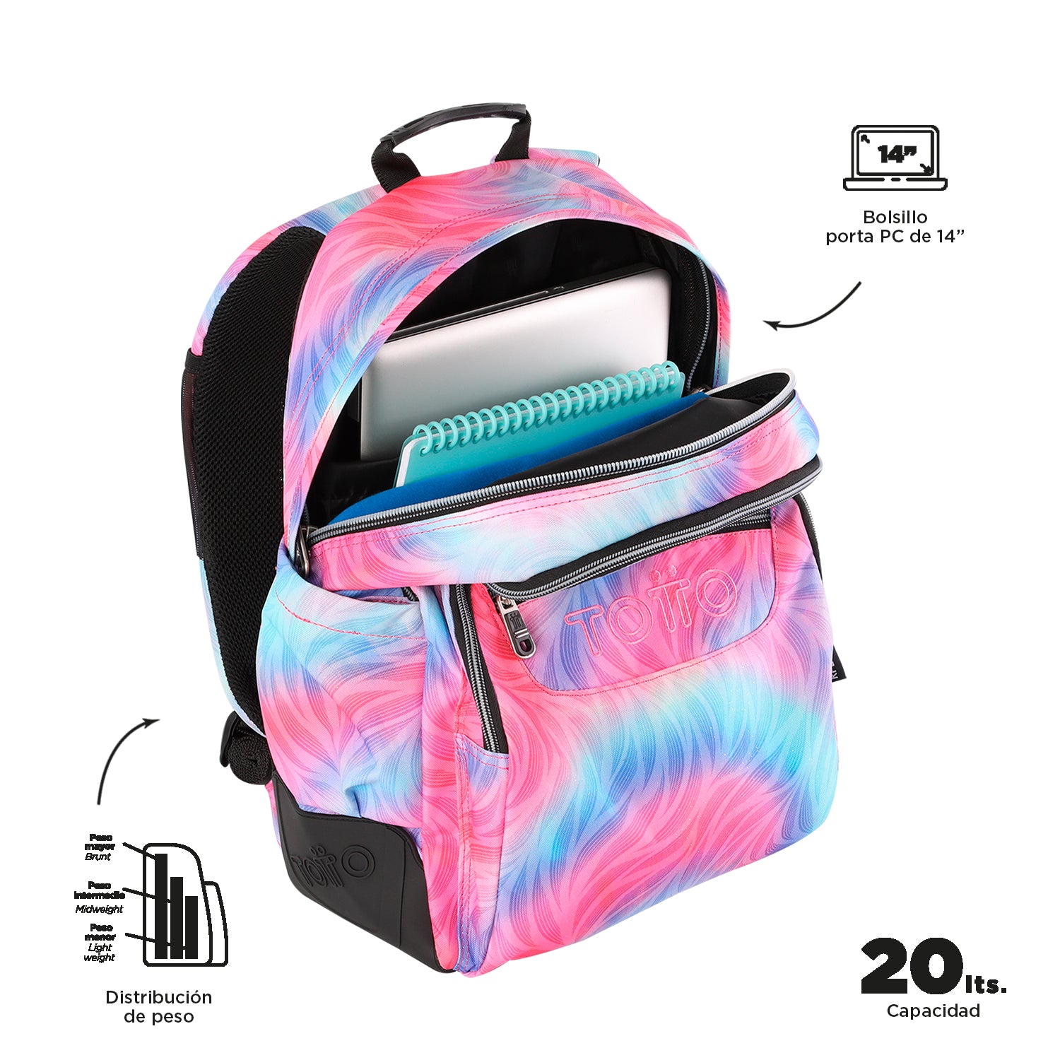 Conjunto Escolar TOTTO - Mochila Rayol + Lancheira Pizarra + Estojo Agapec 9IZ