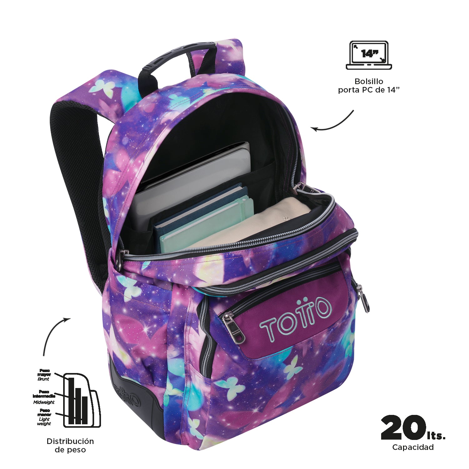 Conjunto Escolar TOTTO - Mochila Rayol + Lancheira Borrador + Estojo Tablero 5Q6