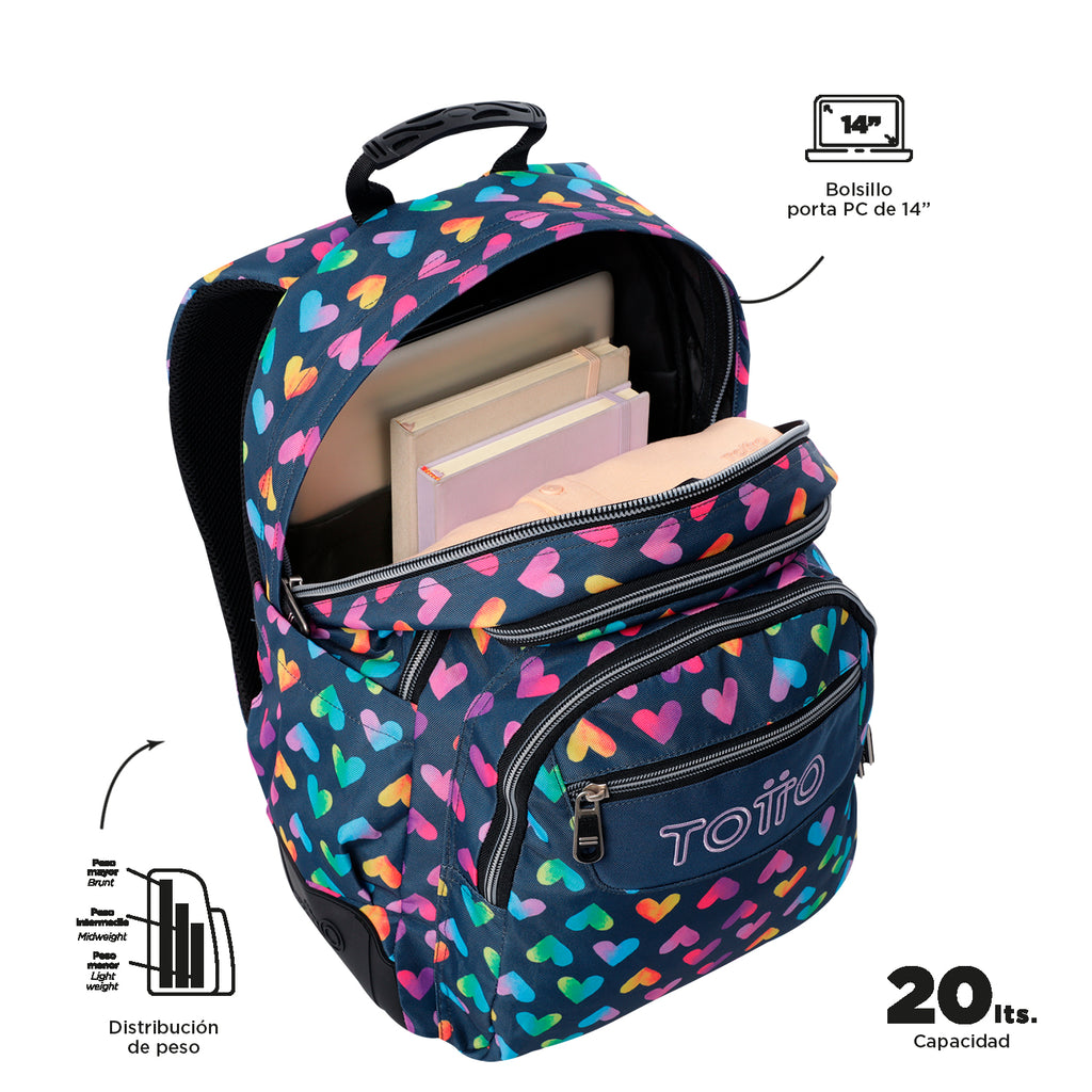 Conjunto Escolar TOTTO - Mochila Rayol + Lancheira Pizarra + Estojo Agapec 3YJ