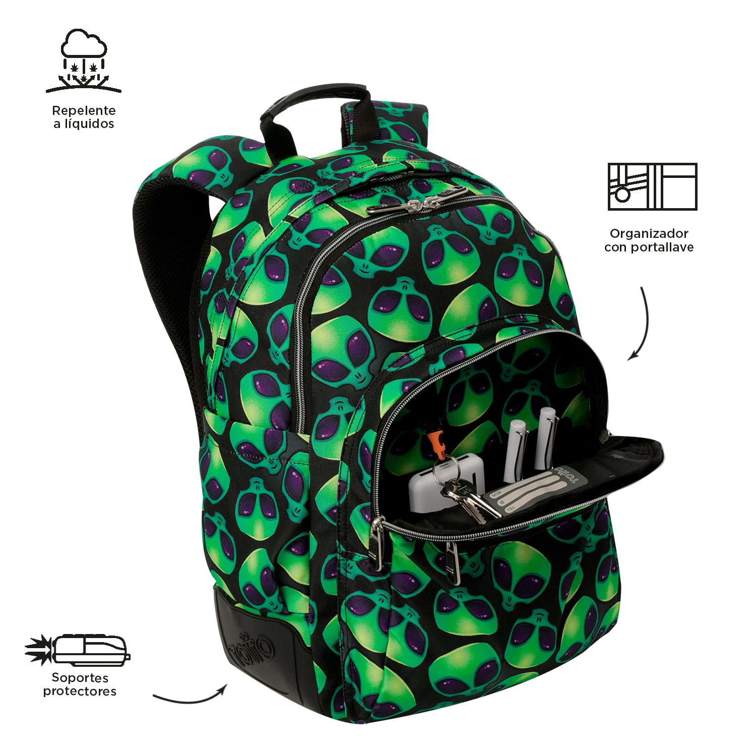 Conjunto Escolar TOTTO - Mochila Rayol + Lancheira Borrador + Estojo Tablero 6DS