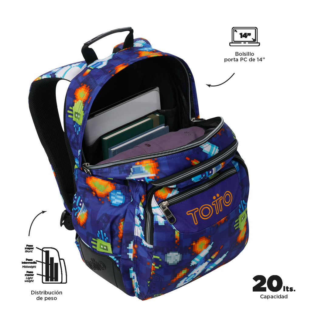 Conjunto Escolar TOTTO - Mochila Rayol + Lancheira Borrador + Estojo Tablero 8FK
