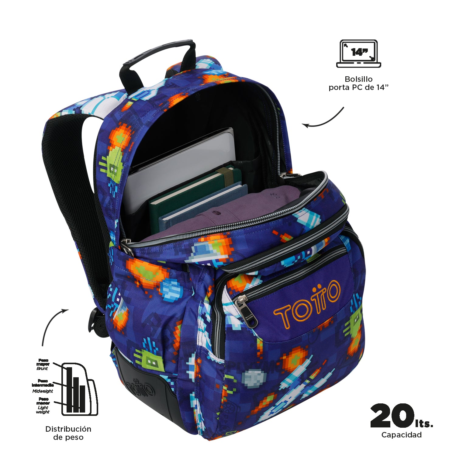 Conjunto Escolar TOTTO - Mochila Rayol + Lancheira Borrador + Estojo Tablero 8FK
