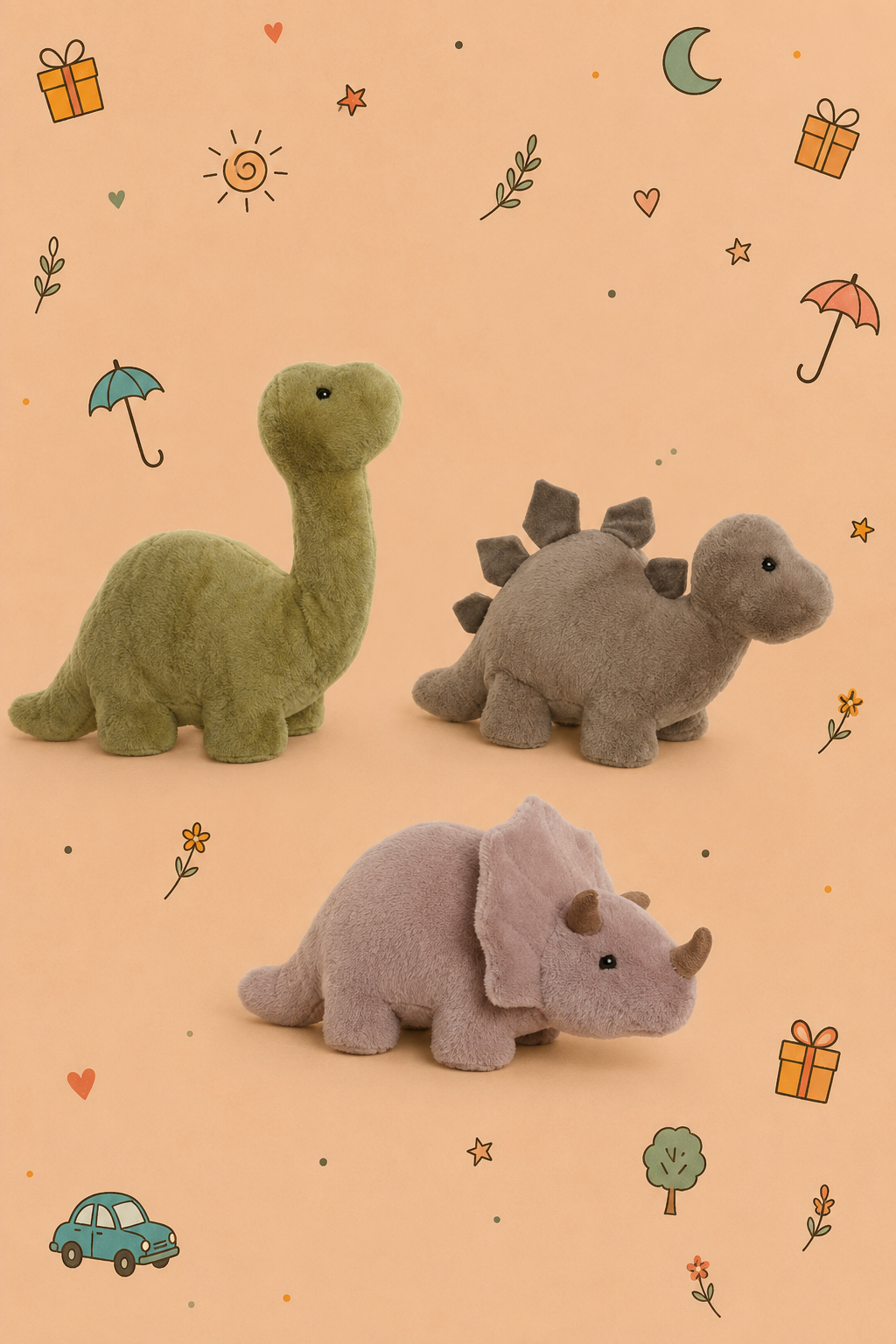 Kit Dinossauro Aventureiro | Peluche Gigante + Estojo Duplo TOTTO | Peluche disponível em 3 modelos