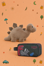 Kit Dinossauro Aventureiro | Peluche Gigante + Estojo Duplo TOTTO | Peluche disponível em 3 modelos