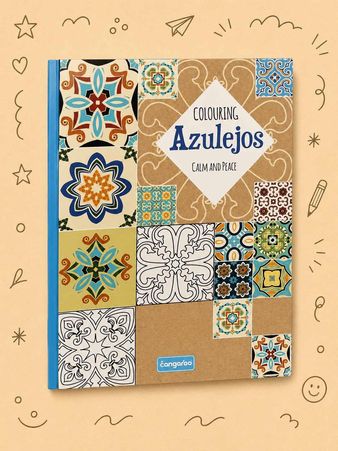 Kit Criativo "Calm and Peace – Colouring Azulejos" + Estojo TOTTO | Bloco de Desenho | Lápis de Cor FABER-CATELL | Acessórios para desenhar