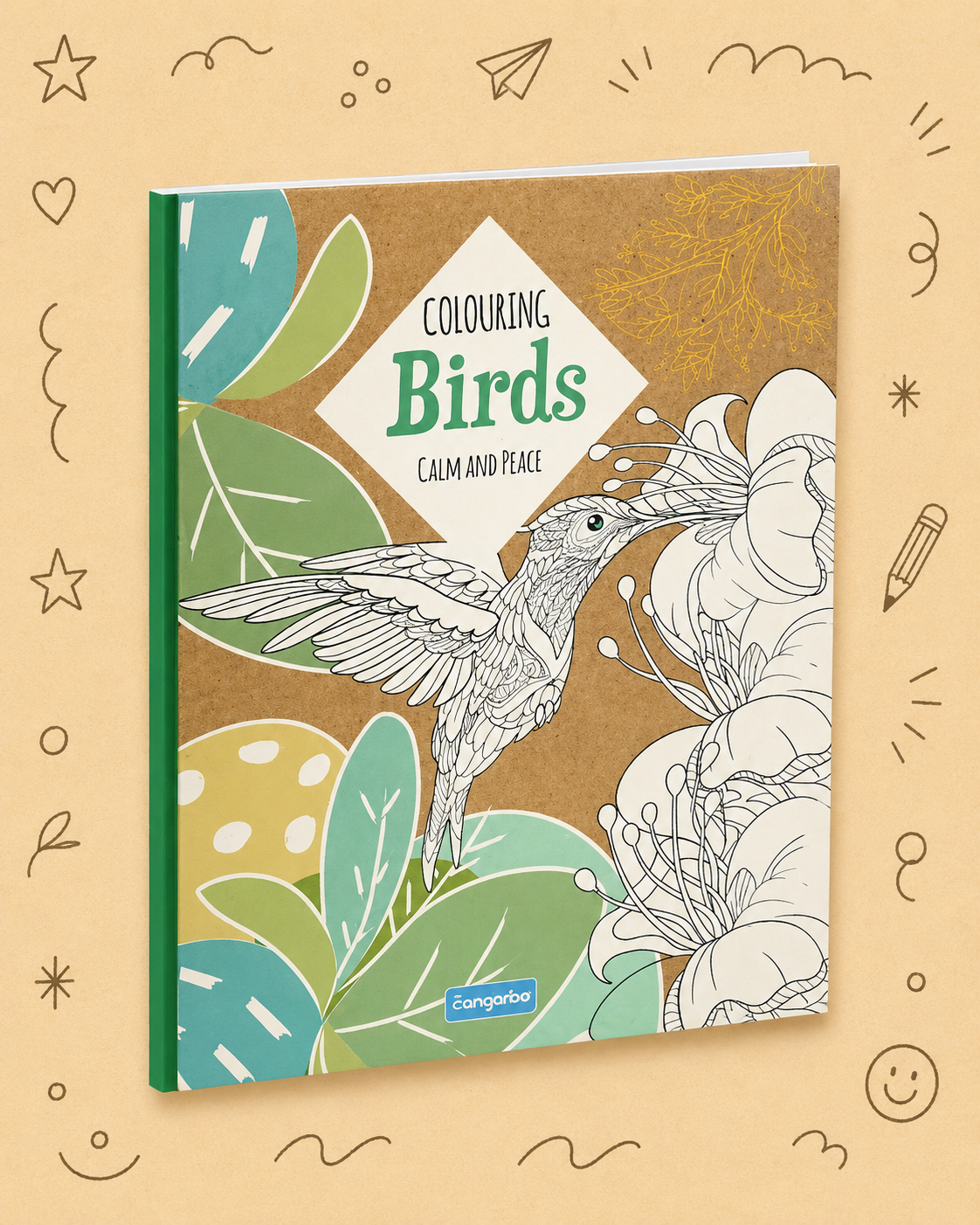 Kit Criativo "Calm and Peace – Colouring Birds" + Estojo TOTTO | Bloco de Desenho | Lápis de Cor FABER-CATELL | Acessórios para desenhar