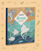 Kit Criativo "Calm and Peace – Colouring Ocean" + Estojo TOTTO | Bloco de Desenho | Lápis de Cor FABER-CATELL | Acessórios para desenhar