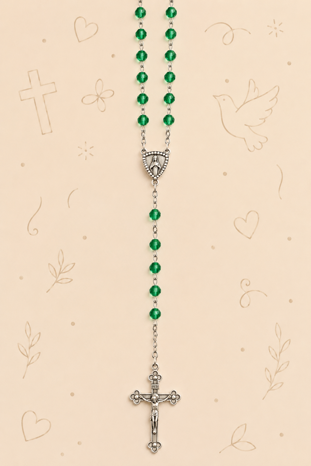 Terço em Cristal Verde | Feito à Mão | Terço Católico Elegante